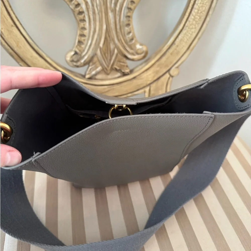 Genuine Leather Bucket Bag Dark Gray - Picture 6 of 13